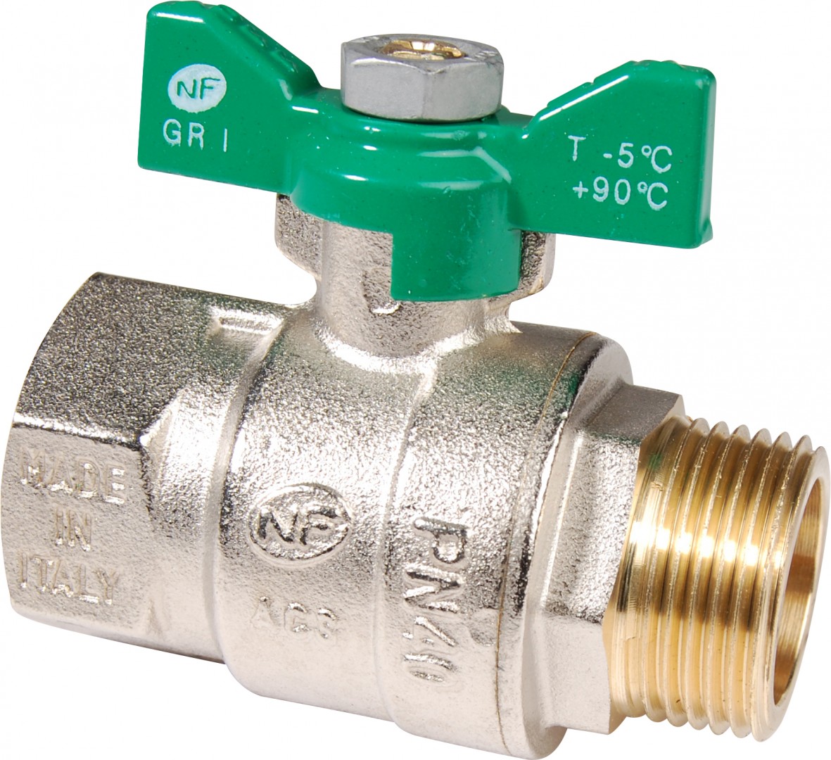 ROBINET A BOISSEAU SPHERIQUE MALE/FEMELLE POIGNEEE PAPILLON-NF-